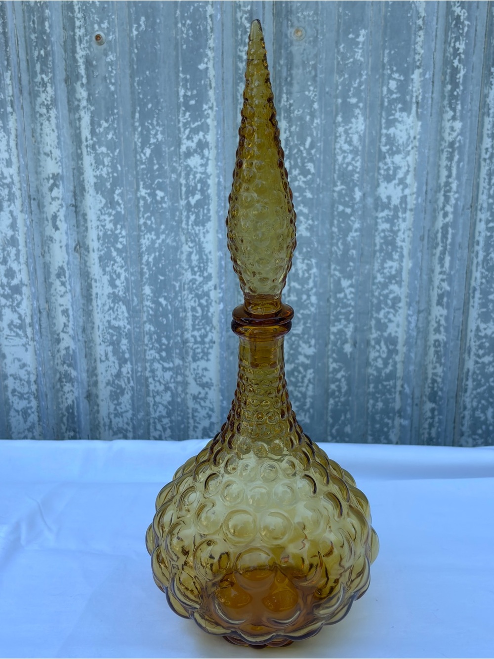 VTG MCM Empoli Amber Hobnail Glass Genie Bottle Decanter with Stopper 1960/70’s
